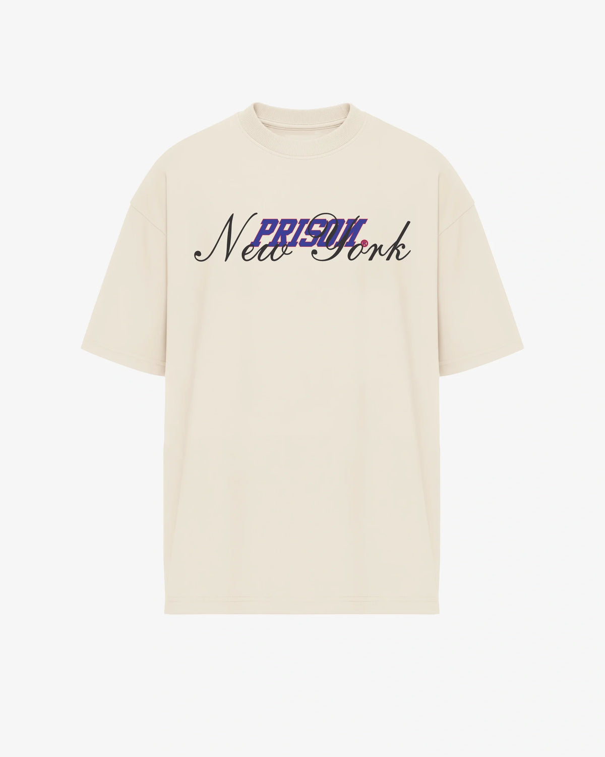 Camiseta oversized New York Script off-white PRISON® vista frontal