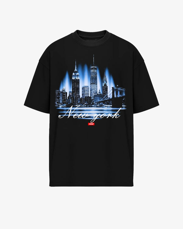 Camiseta oversized New York Skyline Glow preta PRISON® vista frontal