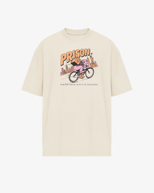 Camiseta oversized NYC Bike Vintage off-white PRISON® vista frontal