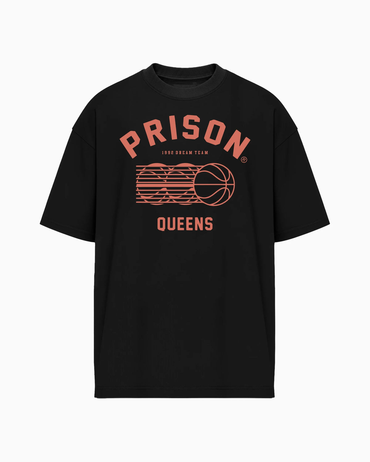Camiseta oversized Queens Baseball preta PRISON® vista frontal