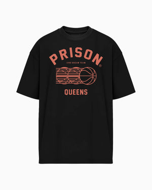 Camiseta oversized Queens Baseball preta PRISON® vista frontal