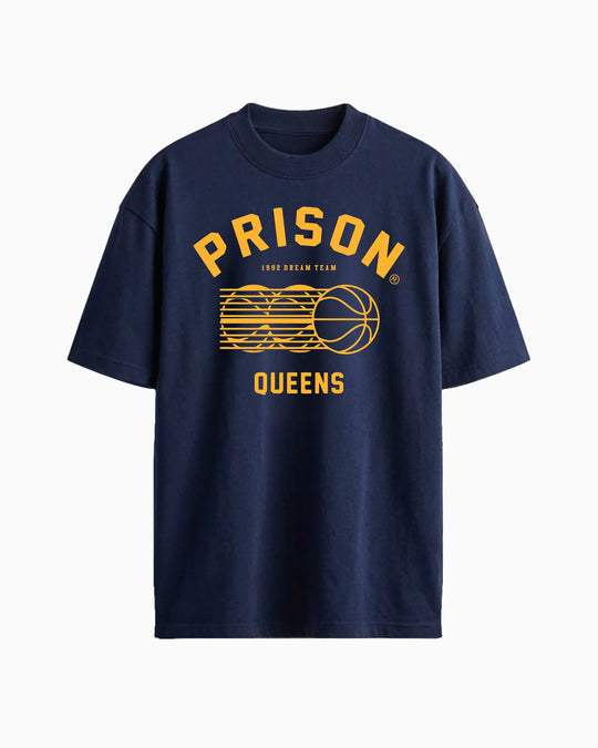 Camiseta oversized Queens Basketball azul-marinho PRISON® vista frontal