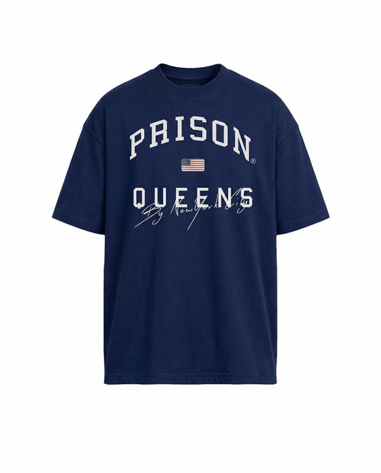 Camiseta oversized Queens azul-marinho PRISON® vista frontal