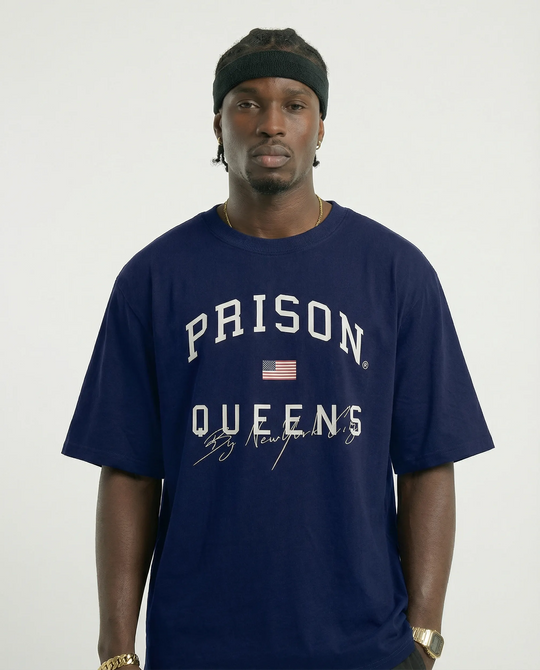 Camiseta oversized Queens azul-marinho PRISON® vista frontal