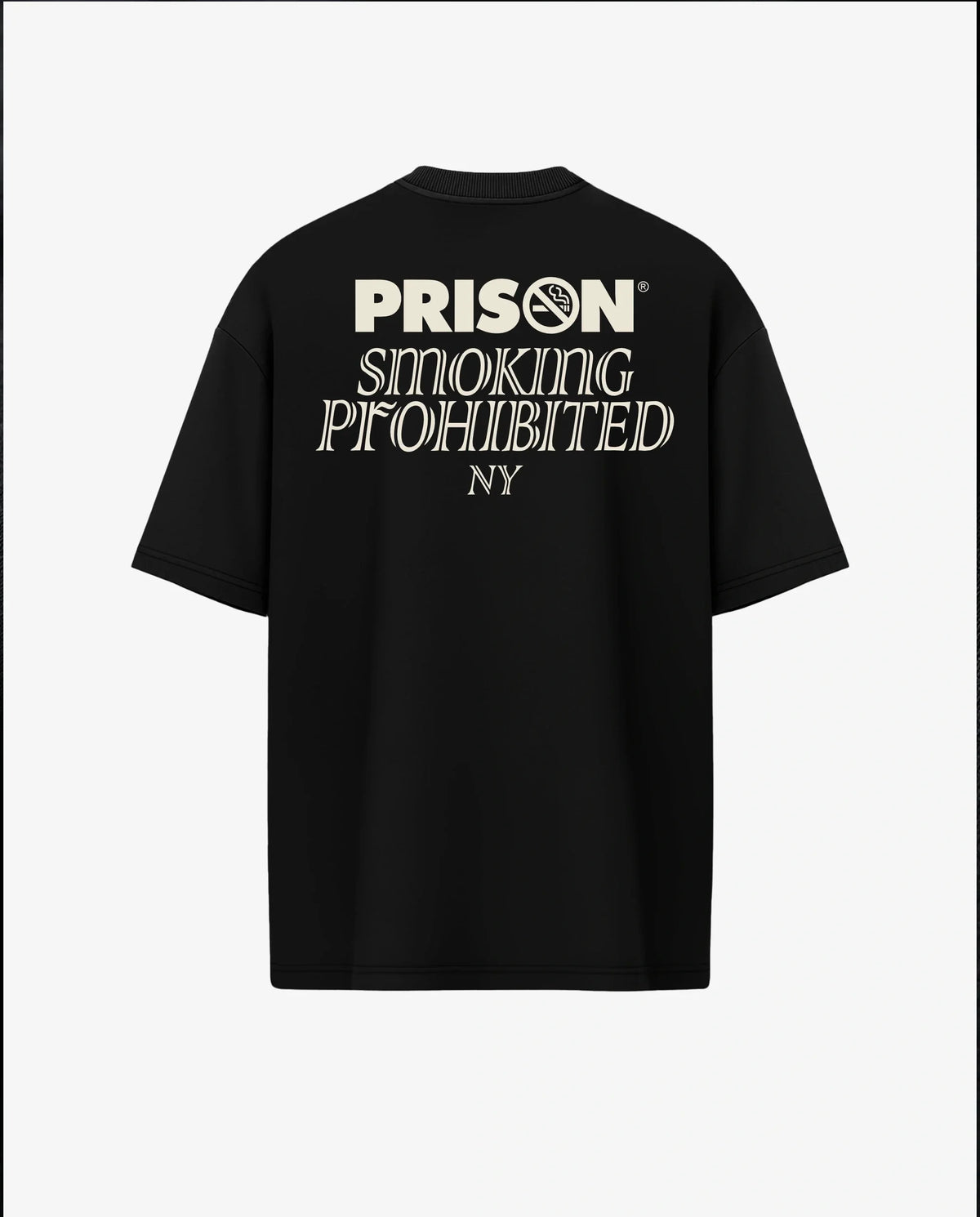 Camiseta oversized NY Minimal Logo preta PRISON® vista das costas