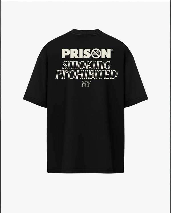 Camiseta oversized NY Minimal Logo preta PRISON® vista das costas