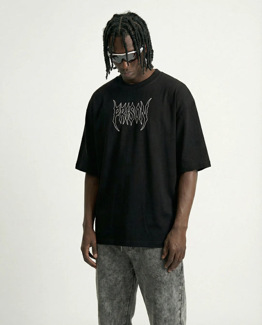 Camiseta oversized Lightning NYC Skyline preta PRISON® estampa nas costas