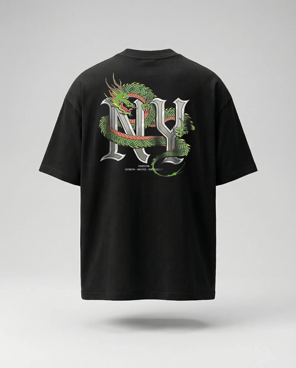 Camiseta oversized Dragão NY preta PRISON® estampa nas costas