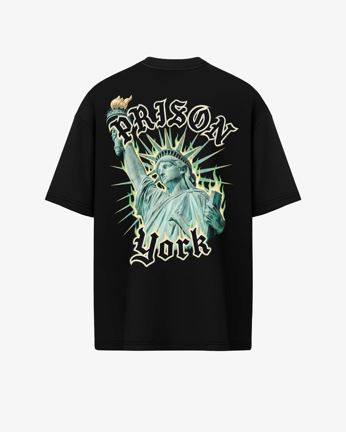 Camiseta oversized Estátua da Liberdade York preta PRISON® estampa nas costas