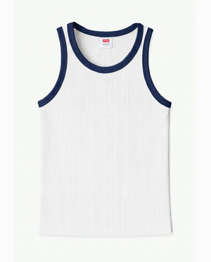Regata Canelada Masculina PRISON® Branca com azul marinho
