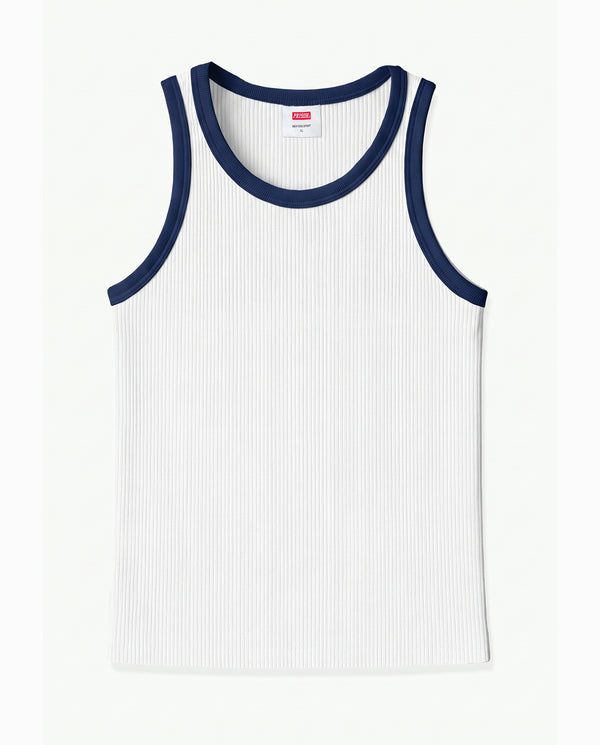Regata Canelada Masculina PRISON® Branca com azul marinho