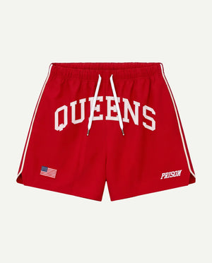 Short masculino vermelho Queens Prison de frente
