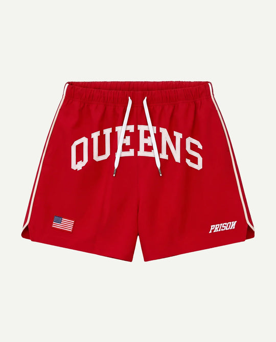Short masculino vermelho Queens Prison de frente
