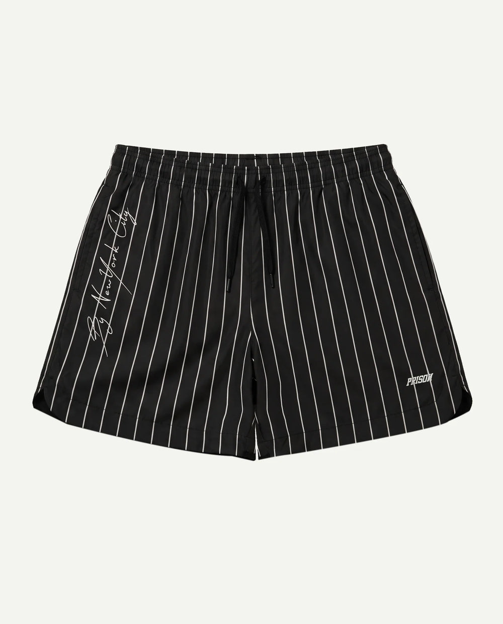 Short preto masculino New York Prison com assinatura vertical na perna