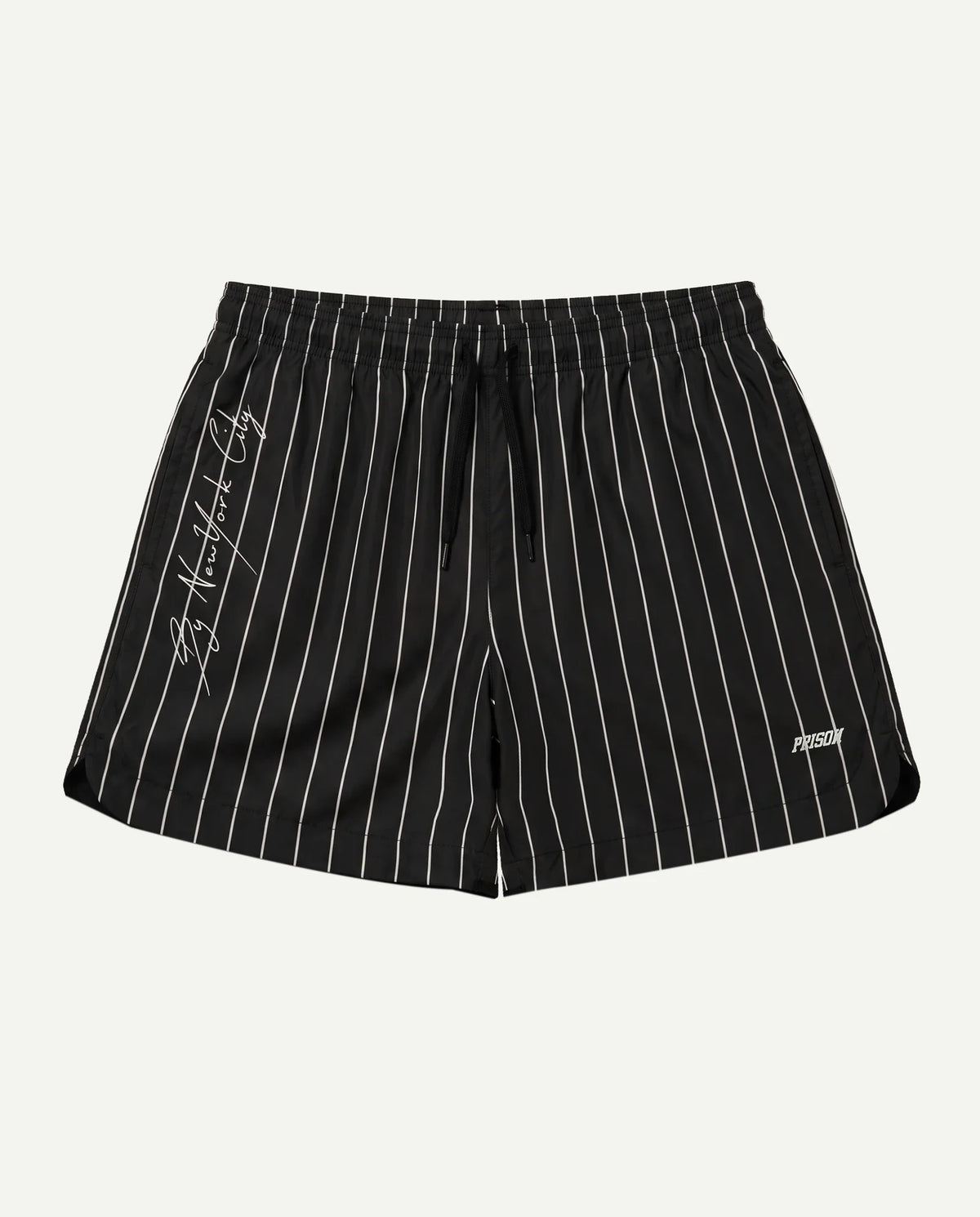 Short preto masculino New York Prison com assinatura vertical na perna